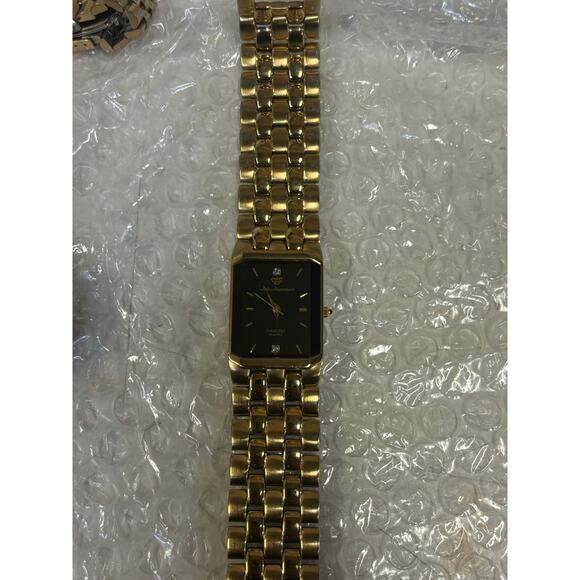 Jueles Jurgensen Beveled Bezel Gold Tone Mens Watch! New Battery. main image 5